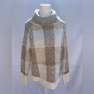 RD Style Cozy Cowl Neck Sweater Brown and Cream Size Small